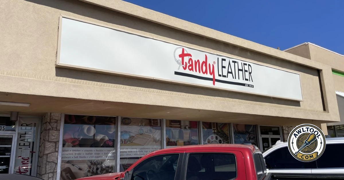 The exterior of a Tandy Leather store in New Mexico, a top shop for awl tools and leatherworking supplies.
