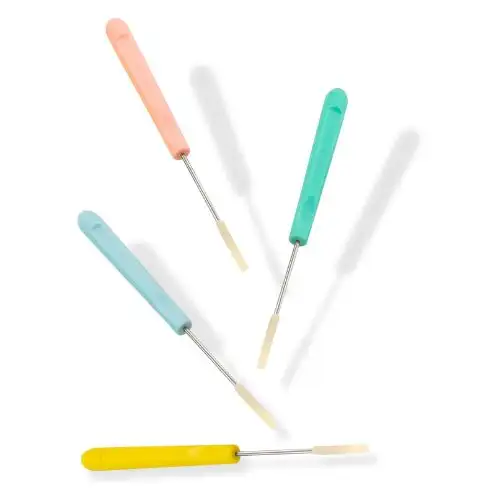 Ceukius 12-piece set of plastic handle leather sewing awls in pastel colors, designed for DIY handicrafts, stitching, and tailor work.