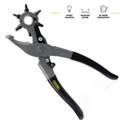 General Tools Revolving Leather Hole Punch Tool with 6 multi-hole sizes for leather, rubber, and plastic, with a focus on working smarter and being more productive.