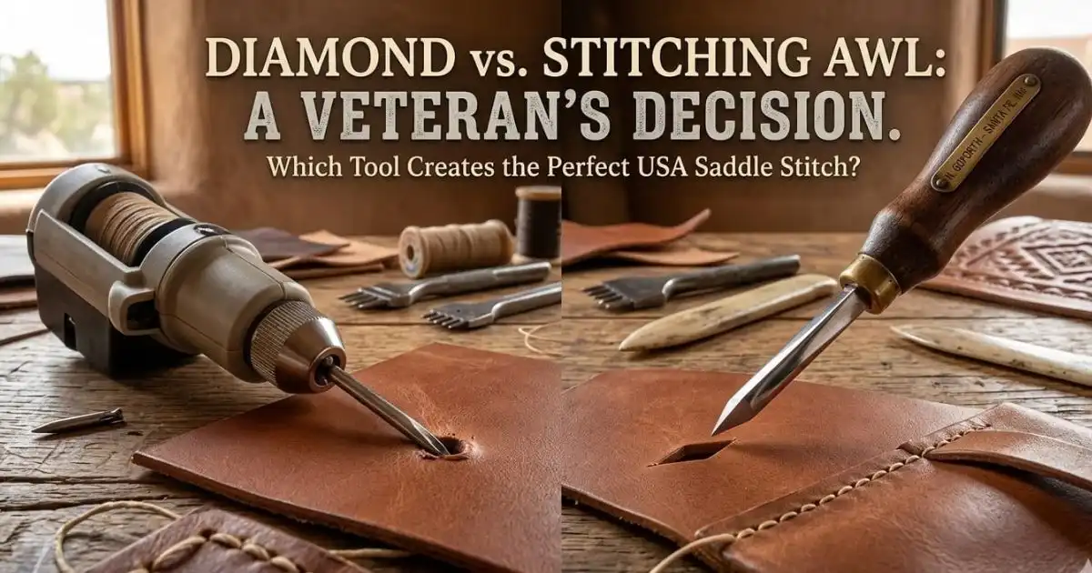 Diamond awl vs stitching awl comparison for USA saddle stitch leatherwork by awltool.com